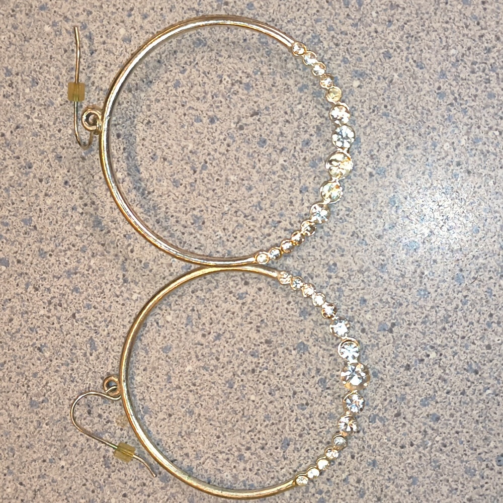 Silver Tone Rhinestone Hoop Earrings-NWOT